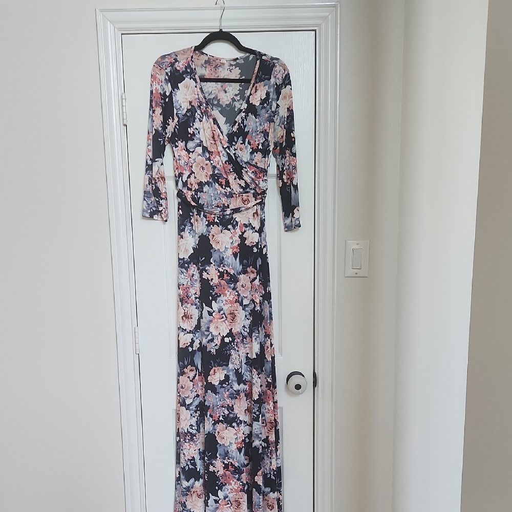 Navy Floral Wrap Maternity And Nursing Dress